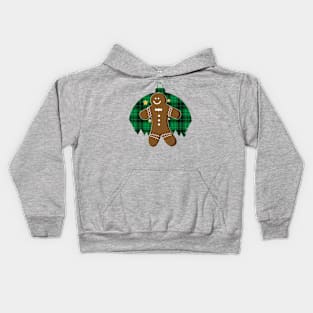 Gingerbread Man (green plaid ornament) Kids Hoodie